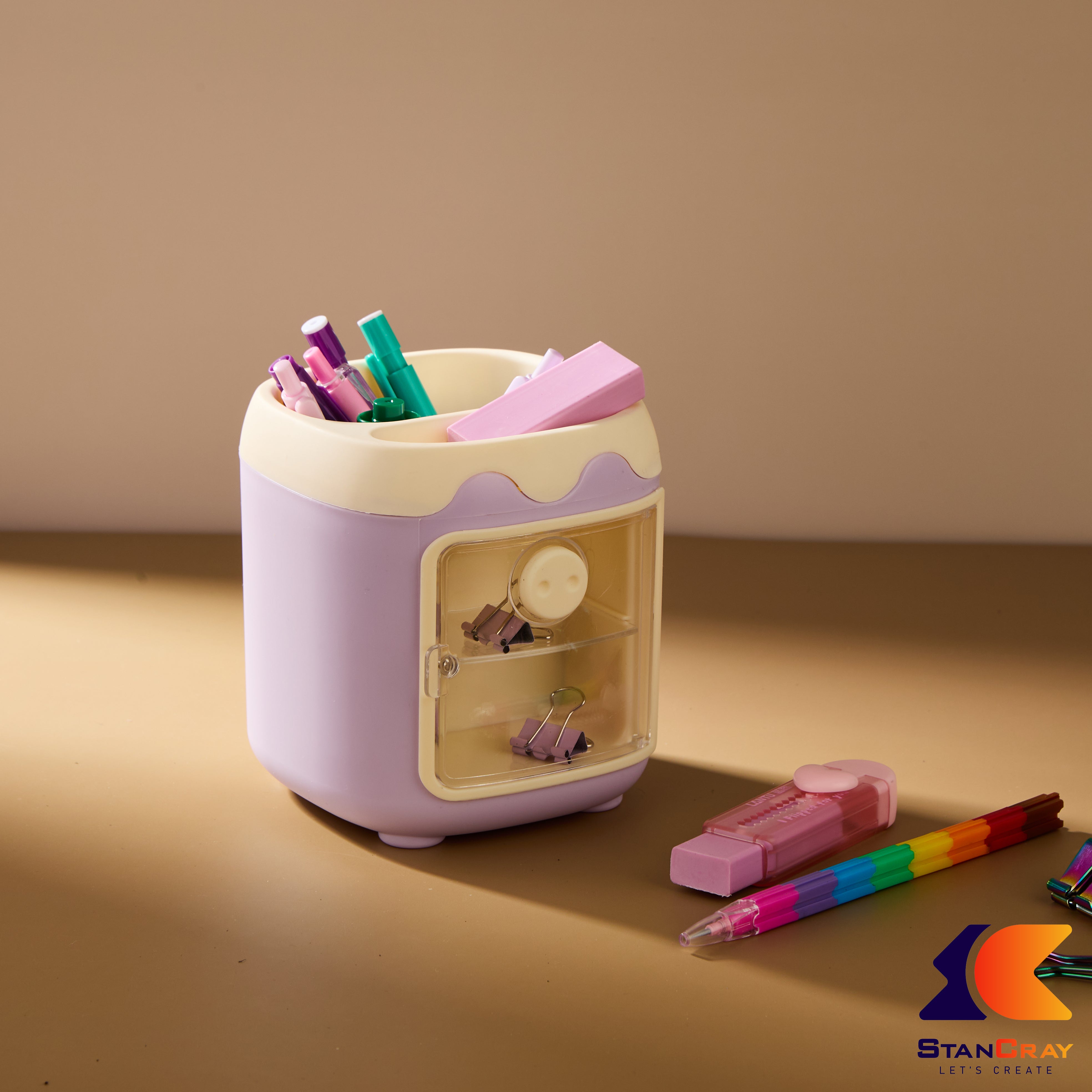 Pen Holder With Storage Drawers