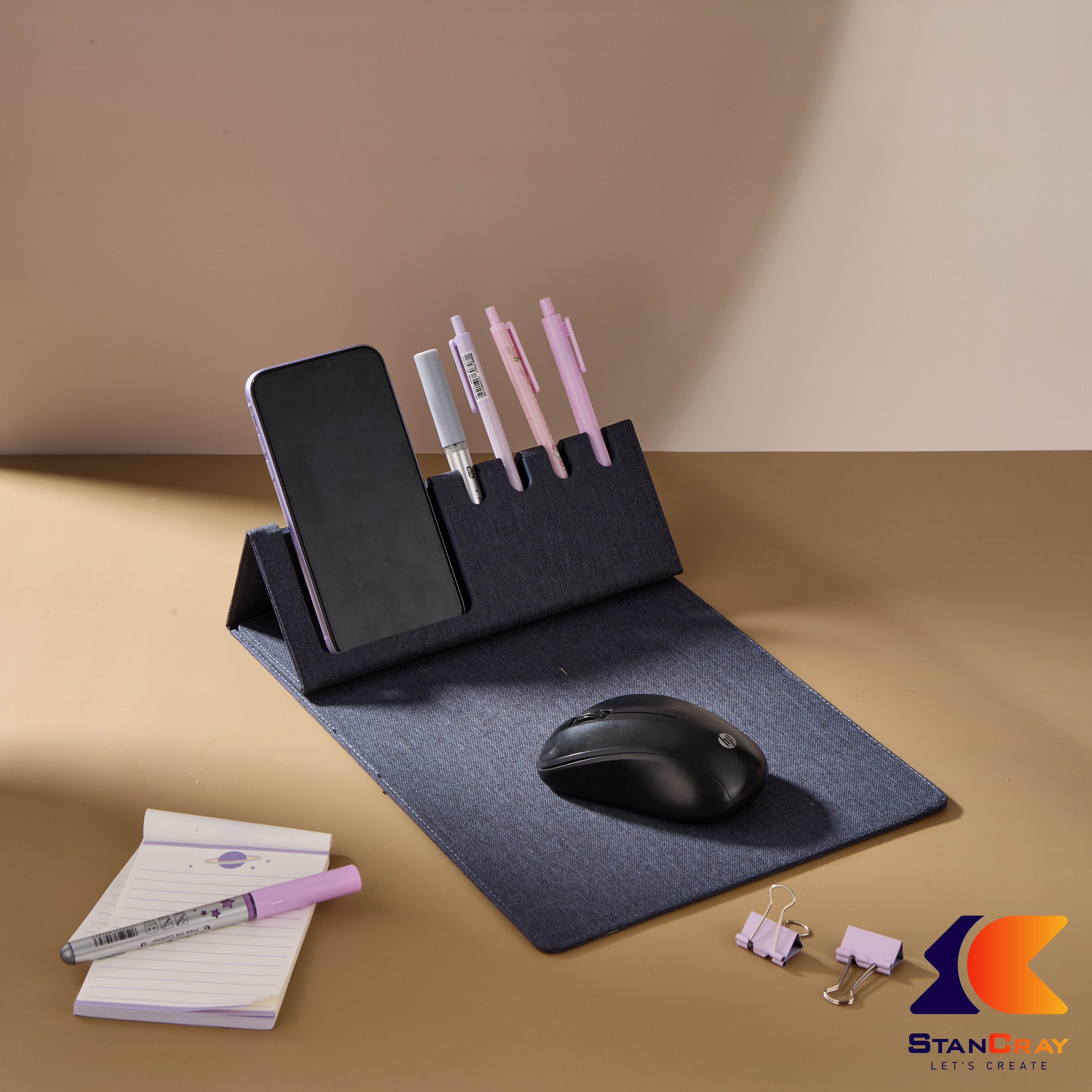 Mouse Pad With Mobile Stand And Pen Holder (Black)