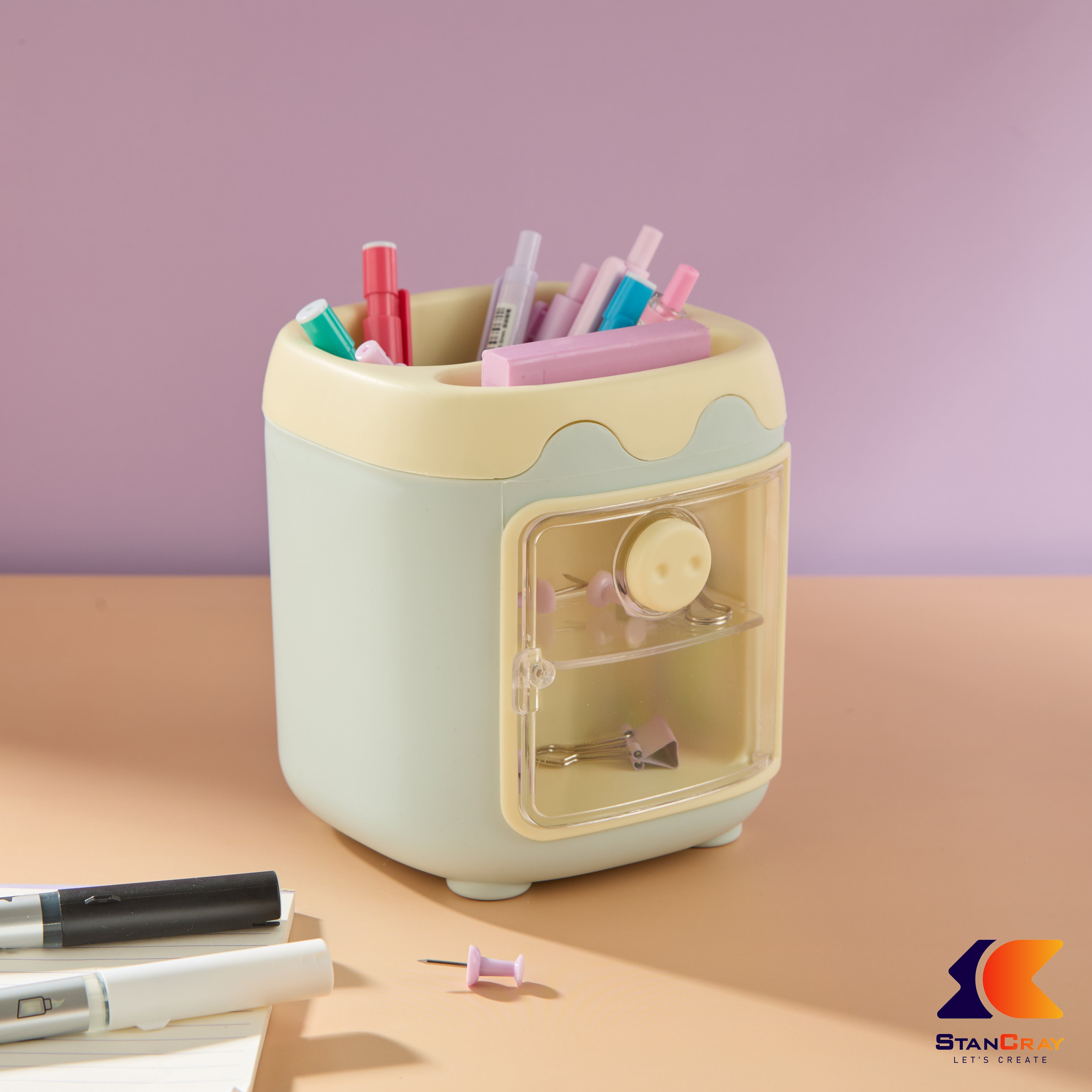 Pen Holder With Storage Drawers