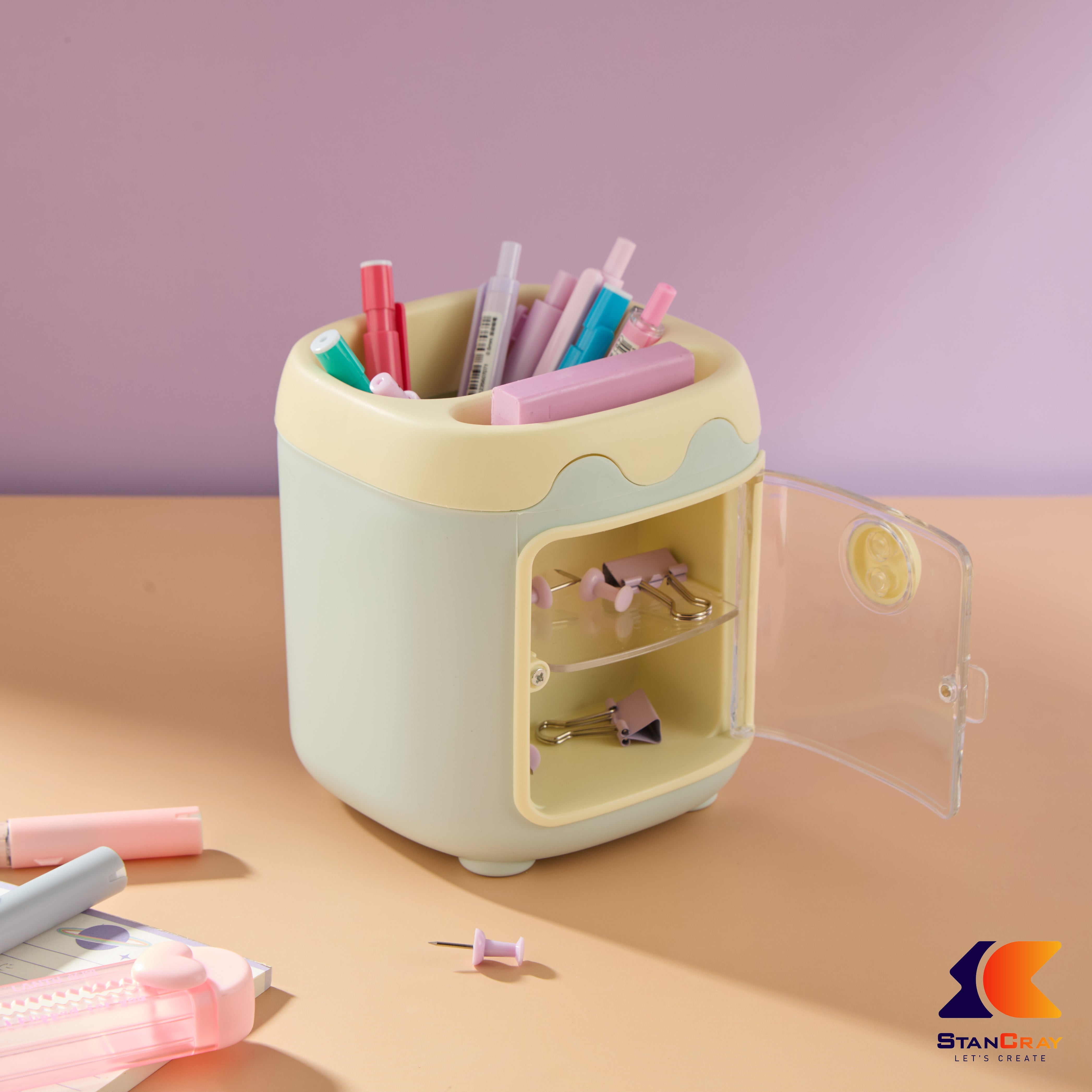 Pen Holder With Storage Drawers